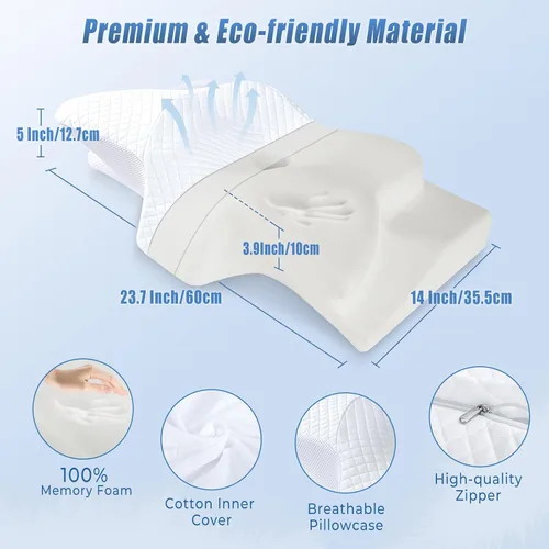 Vista 2 de SAHEYER Almohada cervical para el cuello, almohada de espuma viscoelástica para aliviar el dolor de cuello y ronquidos, almohada ergonómica