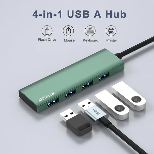 Vista 3 de Concentrador USB, Concentrador USB 3.0 de Aleación de Aluminio Ultra Delgado Divisor USB, Extensor USB Portátil de 4 Puertos, Concentrador USB