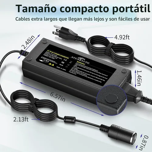 Vista 4 de Convertidor de CA a CC de 180W/15A, convertidor de 110-240V a 12V, adaptador de fuente de energía AC/CC del encendedor de cigarrillos de 7,64 pies