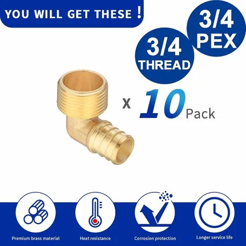 Vista 4 de 3/4 PEX B F1807 a 3/4 NPT Adaptador de codo roscado macho de latón LI-APXME3434 (10 unidades)