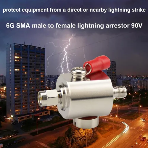 Vista 5 de Protector contra sobretensiones SMA Lightning Pararrayos con conector SMA macho a hembra 0-6GHz, elemento de tubo de gas reemplazable, 90V