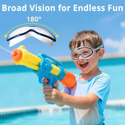 Vista 10 de Pixel Panda 2 Pack Kids Swim Goggles with Fabric Strap for 6-14, Anti-Fog Anti-UV No Hair Pulling Wide View Swimming Goggles