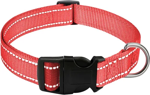 Vista 8 de Collar para perro con hebilla, de nailon transpirable, reflectante, ajustable, para perros pequeños, medianos y grandes, color rosa intenso, grande