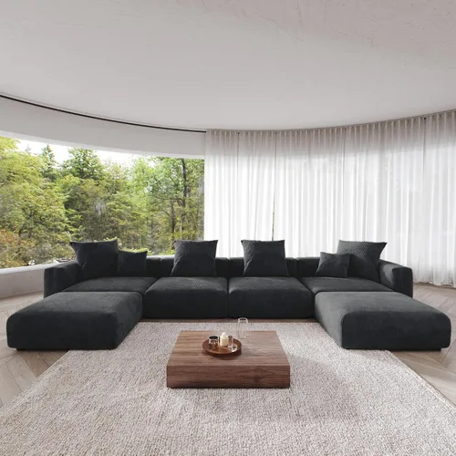 Vista 16 de JACH Sofás Seccionales de Pana para Sala de Estar, Sofá Seccional Modular con Otomanas Chaise, Fundas de Cojines Removibles, Sofá Cama Moderno