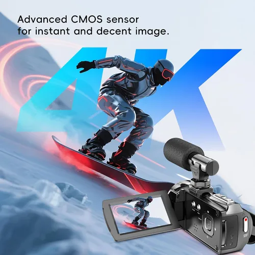 Vista 2 de Cámara de vídeo 4K, videocámara UHD de 36MP para vlogging en YouTube, zoom digital de 18 aumentos, pantalla IPS de 3" con rotación de 270°