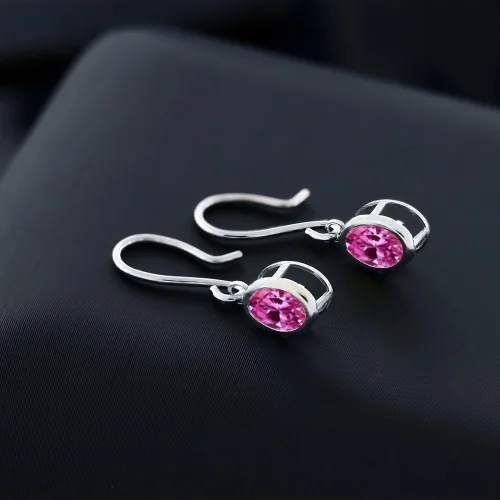 Vista 83 de Gem Stone King Aretes colgantes de plata de ley 925 de 0.276 x 0.197 in con piedra natal ovalada de alambre francés para mujer