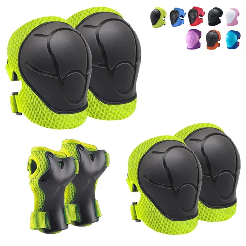 Vista 17 de Rodilleras para niños, rodilleras y coderas, conjunto de equipo de protección para niños y niñas con protectores de muñeca 3 en 1 para patinaje Negro