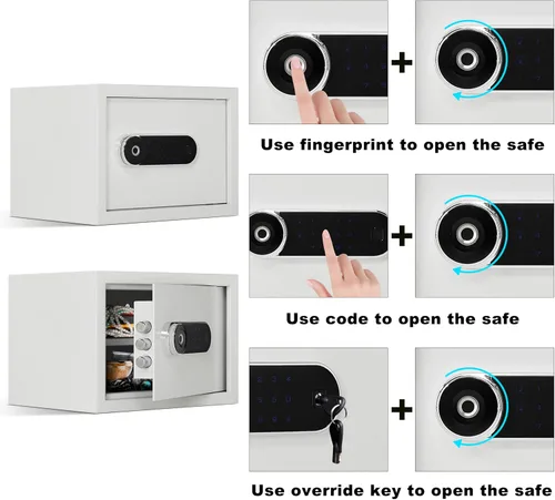Vista 3 de Caja de seguridad para el hogar Caja de seguridad de lujo para joyas con bloqueo por huella dactilar y teclado, estante removible, de alta seguridad