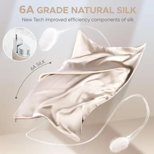Vista 3 de Funda de almohada de seda de morera 100 % pura para cabello y piel, resistente a los alérgenos, doble cara, fundas de almohada de seda de 600 hilos