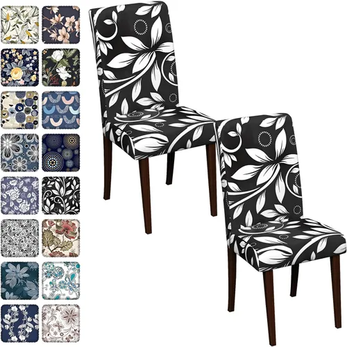 Vista 111 de Fundas para sillas de comedor CoSofSLIP, juego de 2, fundas estampadas elásticas antideslizantes, fundas extraíbles y lavables para sillas