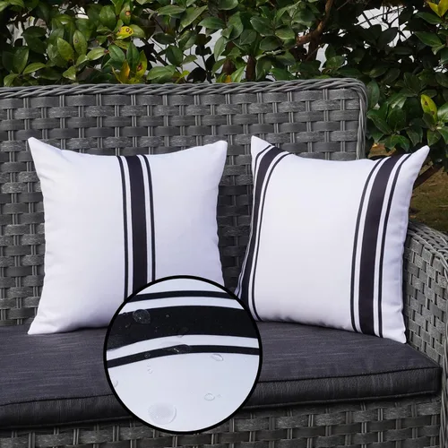 Vista 13 de ONWAY Juego de 2 fundas de almohada para exteriores impermeables de 16 x 16 pulgadas, fundas decorativas de lino, fundas de almohada de lino beige