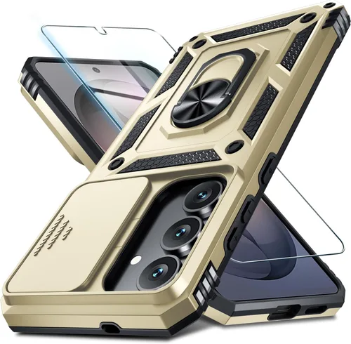 Vista 47 de Janmitta Compatible con Samsung Galaxy S24 FE Funda con Cubierta Deslizante Integrada para Lente de Cámara + Protector de Pantalla + Soporte de Azul