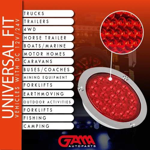 Vista 6 de Gama 2PCS 4 pulgadas redondo 24 LED luz trasera remolque/camión señal de giro trasera (rojo) (6605)