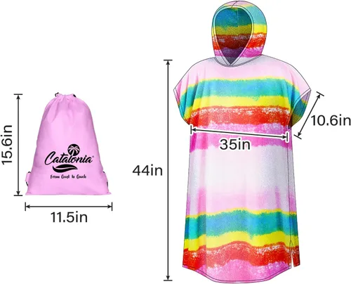 Vista 6 de Catalonia Poncho absorbente de surf para hombres y mujeres, poncho de cambio de toalla de secado rápido, poncho de toalla con capucha para adultos