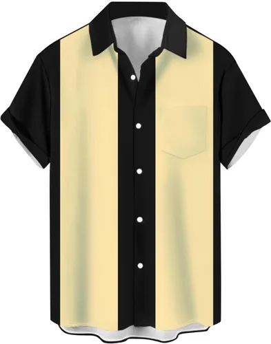 Vista 3 de Camisas de bolos para hombre, estilo vintage de los años 50, a rayas, con botones, camisa de campamento de guayabera cubana 2026, tops tropicales