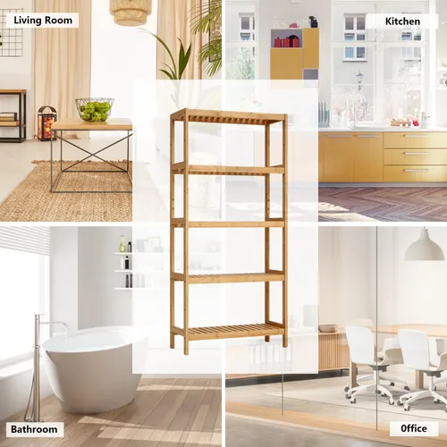 Vista 7 de Kinsuite Estante de almacenamiento de bambú de 5 niveles multifuncional de bambú para baño, cocina, sala de estar