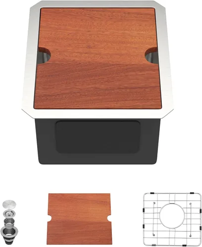 Vista 15 de Dcolora Fregadero de barra pequeño dorado de 13 x 15 pulgadas, acero inoxidable 304 de calibre 16, tablero de cubierta para ahorrar espacio