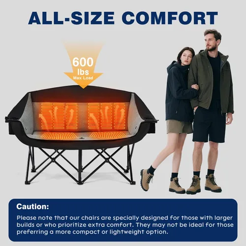 Vista 6 de Silla de camping doble con calefacción Apollo Walker - Sillón de camping extra ancho y resistente de 272kg con calefacción ajustable, soporte dual