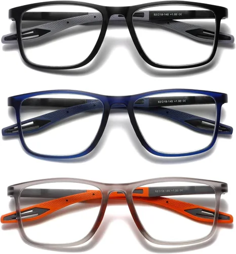Vista 18 de Hubeye TR90 Gafas de Lectura Deportivas para Hombres y Mujeres Ultraligeras Flexibles Anti-Luz Azul（Negro+Negro+Negro+Negro+Negro，+0.0）