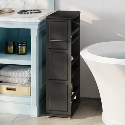 Vista 6 de Lavish Home Carrito de almacenamiento delgado de 3 niveles, carrito rodante estrecho de 16.7 x 9 pulgadas con asa y ruedas para baño, lavandería