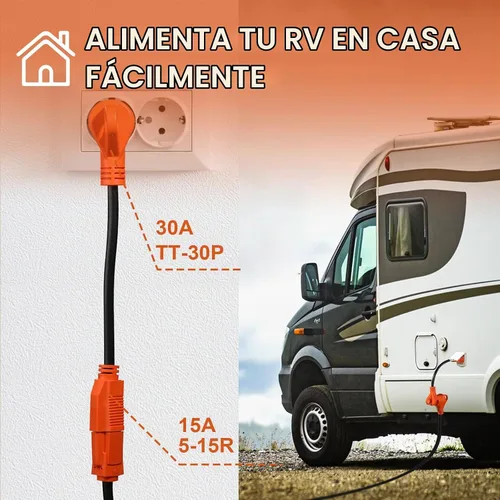 Vista 5 de Cable adaptador RV de 30 amperios a 15 amperios, TT-30P a 5-15R Dogbone 30 Amp to 110 Volt RV Electrical Power Adapter, 12/3 Gauge RV Dogbone