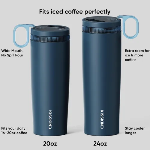 Vista 8 de KISSKIND Leakproof Iced Coffee Tumbler 20 oz, Insulated Ceramic Lined Cup Iced Coffee All Day, Leakproof, Ceramic-Lined Interior, Bag-Safe