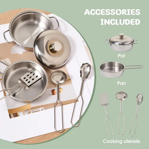 Vista 6 de Play Kitchen - Juego de cocina de juguete de madera para niños con luces y sonidos simulados, cocina de madera Montessori con fregadero, estufa