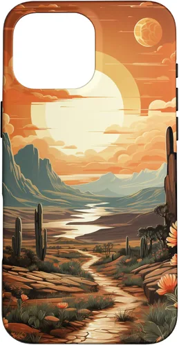 Vista 19 de iPhone 12 Pro Max Abstract Mountains Cactus Desert Landscape en funda terracota