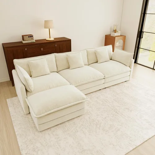 Vista 102 de Sofá Loveseat Grande en Beige y Blanco de 194.8 cm, Sofás Seccionales de 2 Plazas Grandes para Sala de Estar, Sofá Seccional Modular de Tela