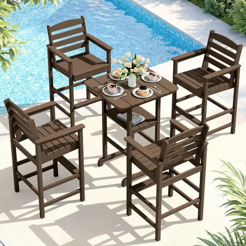 Vista 40 de SERWALL Juego de 3 sillas Adirondack de alta densidad y mesa de bar, Aruba