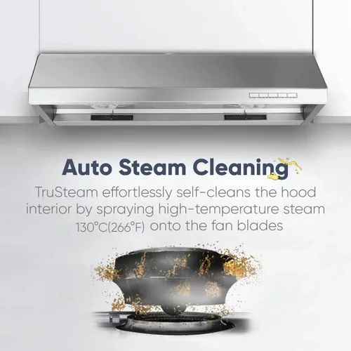 Vista 4 de Pacific Trusteam campana extractora, 76.2/36.0 in debajo del gabinete, alta temperatura limpieza automática a vapor, Max 900CFM, luz LED, control