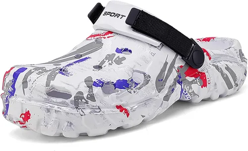 Vista 7 de FLIOZY Zuecos de jardín de camuflaje para hombre, cómodas mulas antideslizantes para playa y piscina, sandalias ligeras atléticas para exteriores