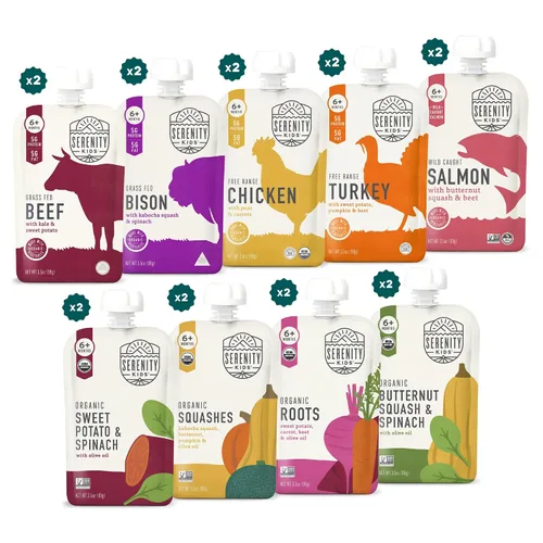 Vista 7 de Serenity Kids Alimento para bebés, verduras saladas orgánicas y carnes de origen ético, para más de 6 meses, bolsa de 3.5 onzas (paquete de 8)