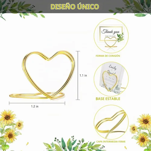 Vista 2 de CUNGLIN - Portatarjetas de corazón dorado, 32 unidades, ideal para fotos pequeñas, imágenes, tarjetas de visita, notas y tarjetas de juego
