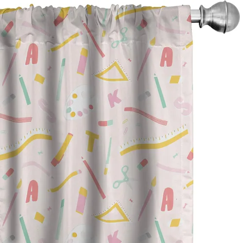 Vista 20 de Lunarable Cortinas para ventana para mascotas, divertidos personajes de gatos, estilo artístico, gatitos juguetones, animales peludos, decoración