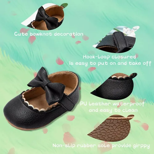 Vista 6 de Meckior Infant Baby Girls Soft Sole Bowknot Princess Wedding Dress Mary Jane Flats Prewalker Newborn Light Baby Sneaker Shoes