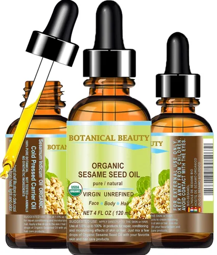 Vista 8 de Aceite orgánico de semilla de sésamo 100% puro, natural, virgen, sin refinar, sin diluir, aceite portador prensado en frío para cara, piel, cuerpo