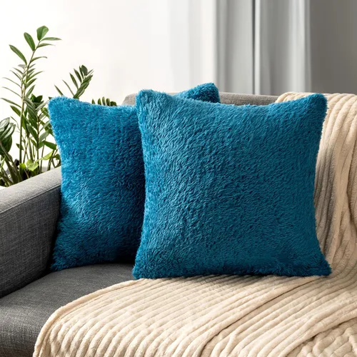 Vista 13 de PAVILIA Fundas de almohada esponjosas de color marfil crema, fundas de almohada decorativas para cama, sofá, funda de cojín de piel sintética suave