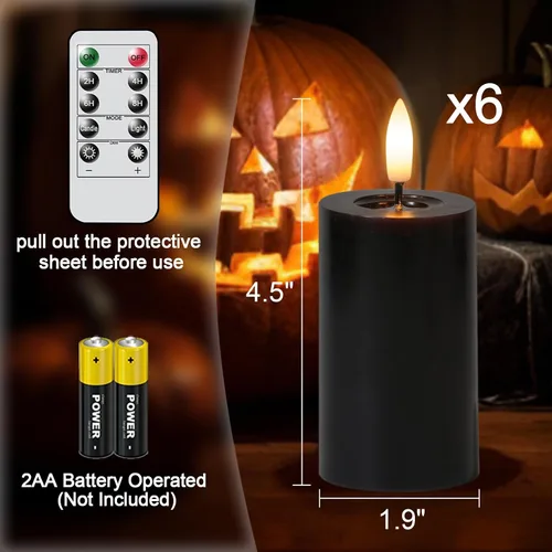 Vista 2 de Decoraciones de Halloween Velas de Superficie de Espejo con Control Remoto Temporizador, Funcionan con Baterías 6pcs Velas Votivas LED de Cera Real