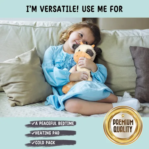 Vista 7 de Vacas de peluche microondables y ponderadas - Almohadilla de calentamiento sin olor de 1.5 libras para aliviar los calambres menstruales, el dolor
