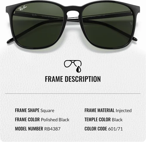 Vista 3 de Ray-Ban RB4387 Square Shaped Sunglasses for Men & Women with Official RAYBAN Eyewear Kit