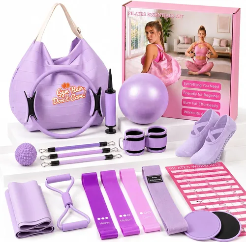 Vista 10 de Kit de pilates para entrenamientos en casa - Juego de equipo de pilates de Conjunto de Pilates Rosa