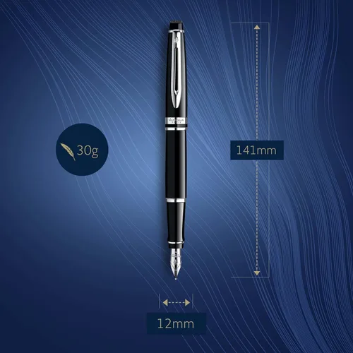Vista 3 de Pluma estilográfica profesional de acero inoxidable con detalles dorados WATERMAN, Negro