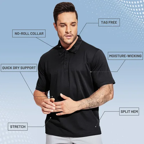 Vista 4 de MIER Men's Quick Dry Polo Shirts Polyester Casual Collared Shirts Short Sleeve, Moisture-Wicking, Sun Protection