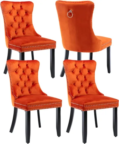 Vista 111 de Juego de 2 sillas de comedor de terciopelo beige, modernas sillas de cocina tapizadas