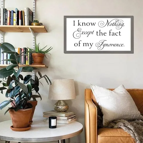 Vista 4 de Letrero de madera de estilo vintage de 12 x 22 pulgadas con texto positivo en inglés "I Know Nothing Except the Fact of My Ignorancance