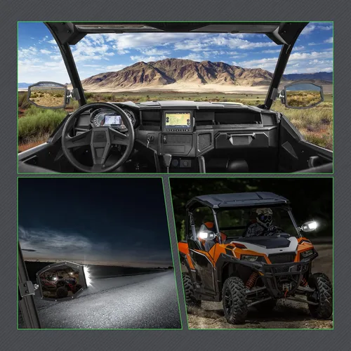 Vista 6 de Espejos de visión lateral UTV, espejos laterales Lumimotor Ranger de aluminio con luces LED compatibles con Polaris Ranger General, Can Am Defender