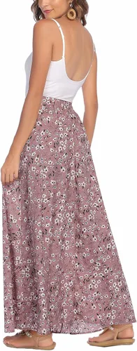 Vista 5 de Bluetime - Faldas largas fluidas para mujer, de verano y playa, plisadas, elásticas, de cintura alta, casuales, maxi