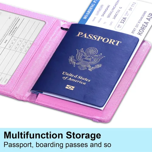 Vista 3 de Funda para pasaporte y tarjetero, Azul oscuro y rosa, Funda para pasaporte de viaje