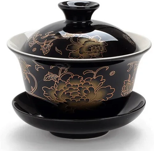Vista 5 de Moyishi Juego de té de porcelana china Gaiwan Floral Dragon Tradition Sancai Tea Cup Tea Cup Tea Set Mejor Regalo (diseño de murciélago)